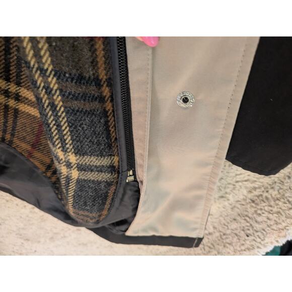 Vintage Nautica Women's Knee-Length Trench Jacket Small Black Hooded Coastal y2k - Picture 14 of 16